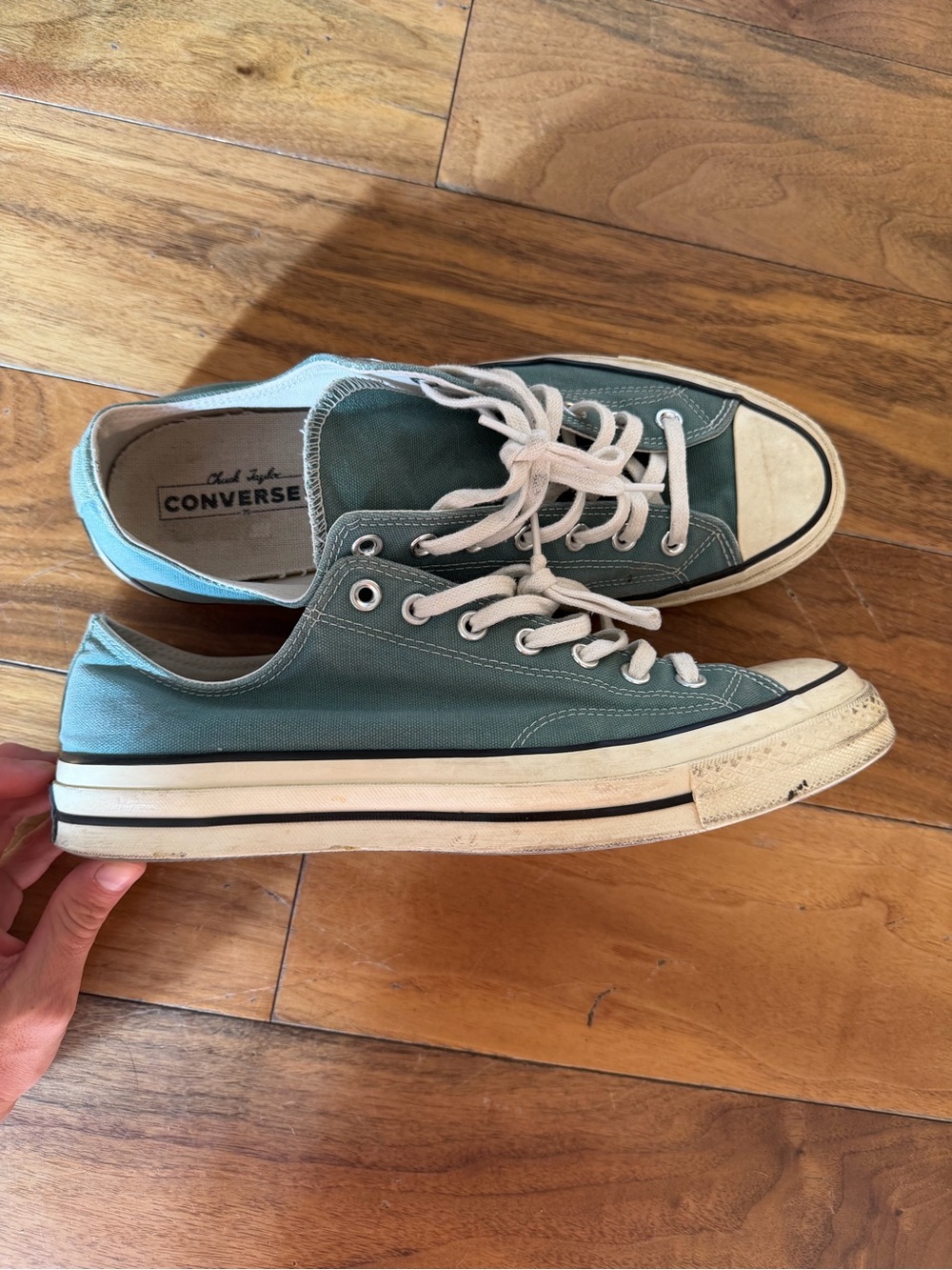 Converse Low Top Canvas Sneakers - Teal Green with White
